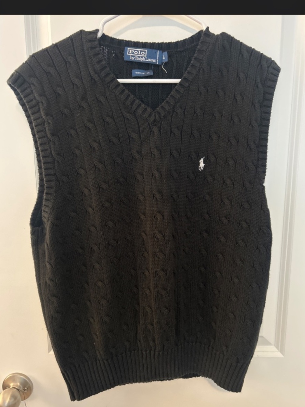 Classic Polo by Ralph Lauren black cable knit V-neck